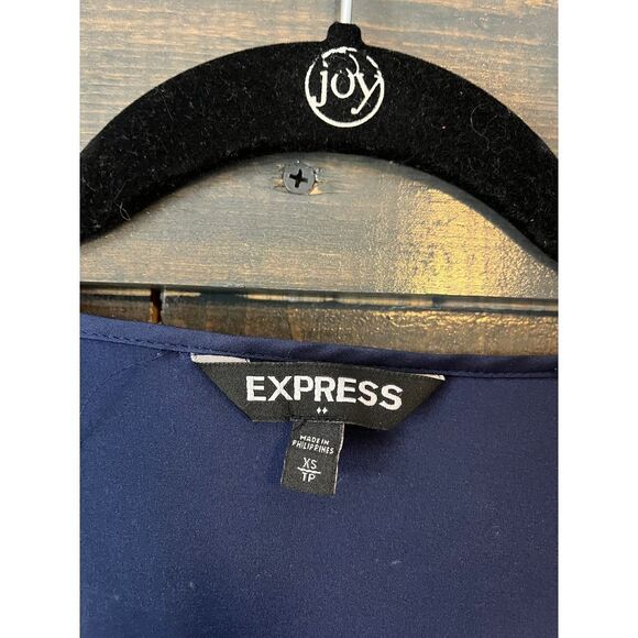 Express Navy V-Neck Blouse w/ Military Details Brass Buttons Office Wear XS F62 - Picture 4 of 6